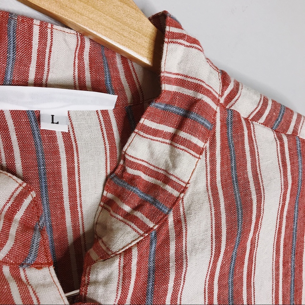 Bryn Walker Striped Button Front Linen Dress - L - Picture 8 of 8